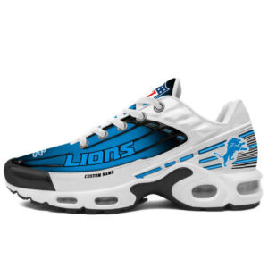 Personalized Detroit Lionsblack And Team Color Stripes White Air Max Shoes Air Cushion Sneakers