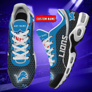 Personalized Detroit Lionsteam Logo Hexagon Pattern Team Color Air Max Shoes Air Cushion Sneakers