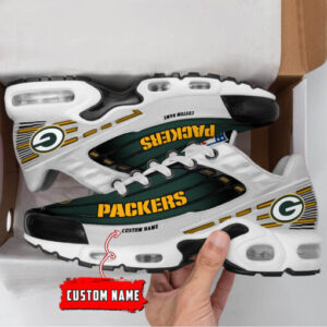 Personalized Green Bay Packers Black And Team Color Stripes White Air Max Shoes Air Cushion Sneakers