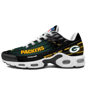 Personalized Green Bay Packersblack And Team Color Stripes Black Air Max Shoes Air Cushion Sneakers