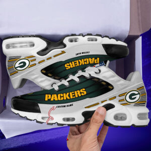 Personalized Green Bay Packersblack And Team Color Stripes White Air Max Shoes Air Cushion Sneakers