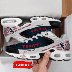 Personalized Houston Texans Black And Team Color Stripes White Shoes Air Cushion Sneakers
