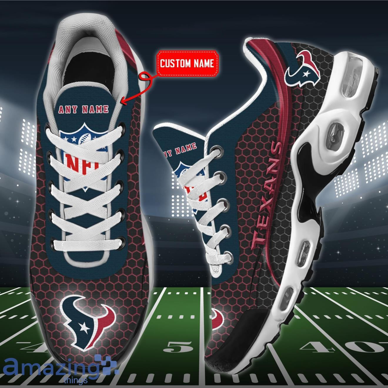 Personalized Houston Texans Team Logo Hexagon Pattern Team Color Shoes Air Cushion Sneakers 1 Personalized Houston Texans Team Logo Hexagon Pattern Team Color Shoes Air Cushion Sneakers