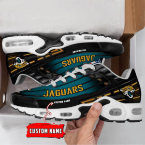 Personalized Jacksonville Jaguars Black And Team Color Stripes Black Shoes Air Cushion Sneakers