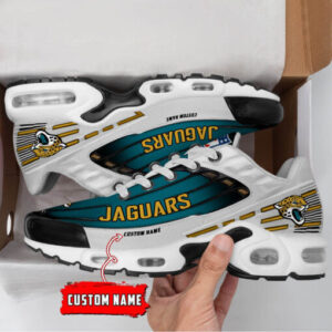 Personalized Jacksonville Jaguars Black And Team Color Stripes White Shoes Air Cushion Sneakers