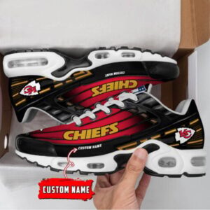 Personalized Kansas City Chiefs Black And Team Color Stripes Black Air Max Shoes Air Cushion Sneakers