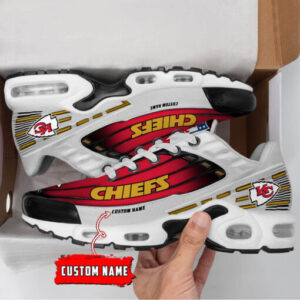 Personalized Kansas City Chiefs Black And Team Color Stripes White Shoes Air Cushion Sneakers