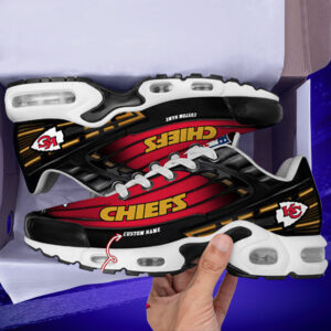 Personalized Kansas City Chiefsblack And Team Color Stripes Black Air Max Shoes Air Cushion Sneakers