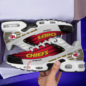 Personalized Kansas City Chiefsblack And Team Color Stripes White Air Max Shoes Air Cushion Sneakers