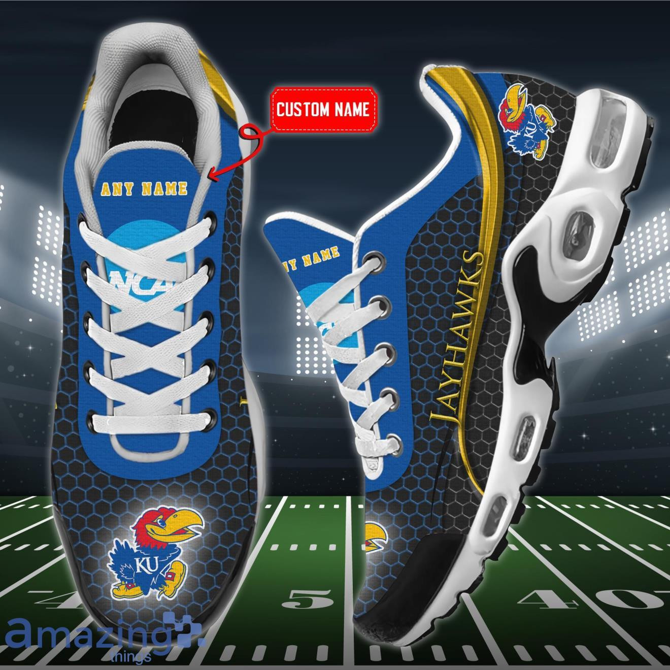Personalized Kansas Jayhawks Team Logo Hexagon Pattern Team Color Air Max Shoes Air Cushion Sneakers 1 Personalized Kansas Jayhawks Team Logo Hexagon Pattern Team Color Air Max Shoes Air Cushion Sneakers