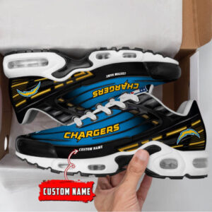 Personalized Los Angeles Chargers Black And Team Color Stripes Black Shoes Air Cushion Sneakers