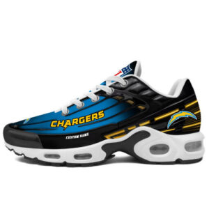 Personalized Los Angeles Chargersblack And Team Color Stripes Black Air Max Shoes Air Cushion Sneakers