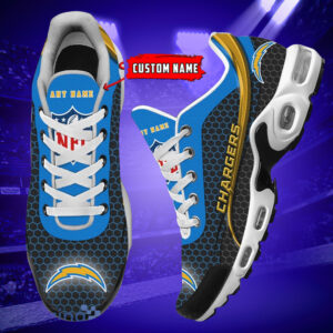 Personalized Los Angeles Chargersteam Logo Hexagon Pattern Team Color Air Max Shoes Air Cushion Sneakers
