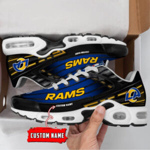 Personalized Los Angeles Rams Black And Team Color Stripes Black Shoes Air Cushion Sneakers