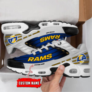 Personalized Los Angeles Rams Black And Team Color Stripes White Air Max Shoes Air Cushion Sneakers