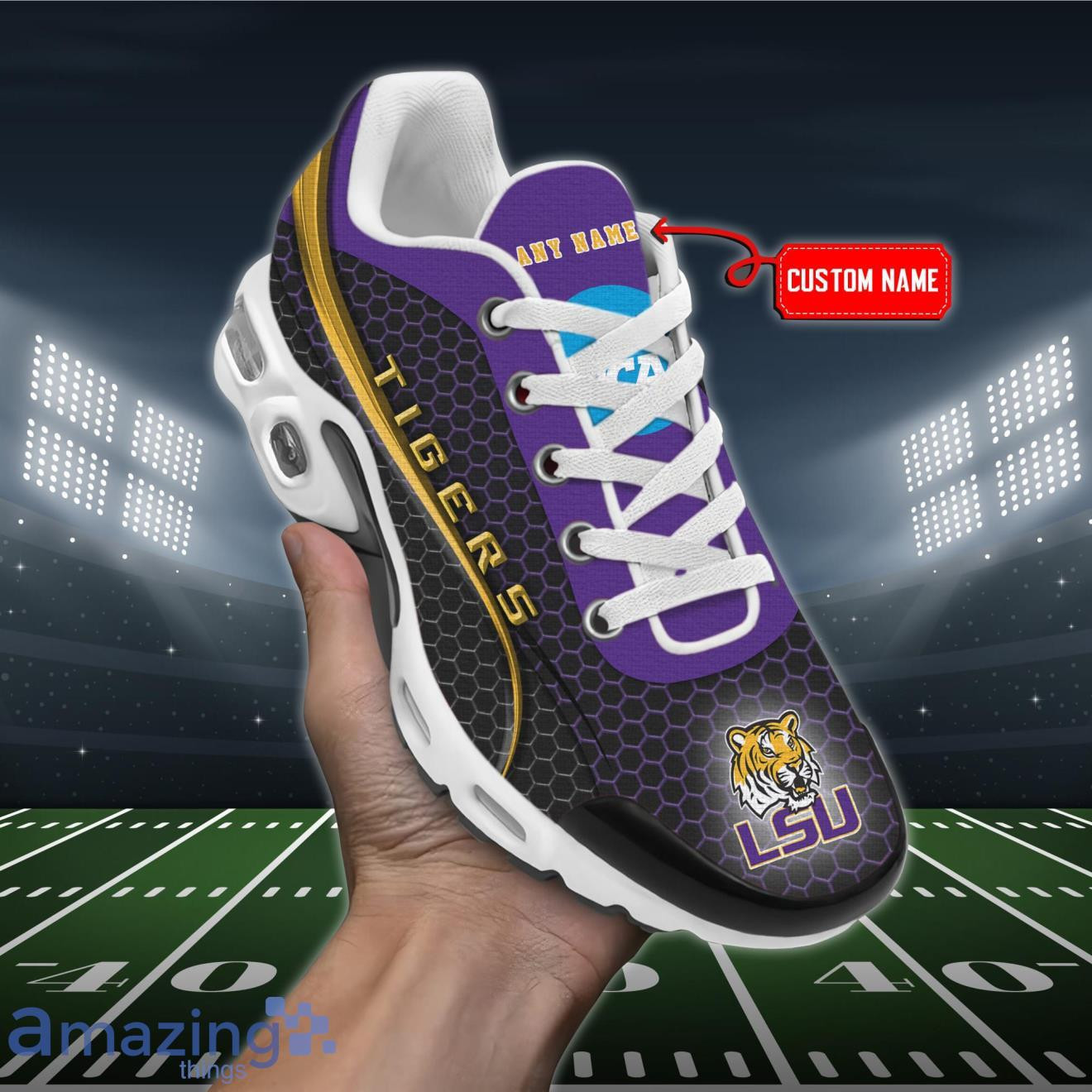 Personalized Lsu Tigers Team Logo Hexagon Pattern Team Color Air Max Shoes Air Cushion Sneakers 1 Personalized Lsu Tigers Team Logo Hexagon Pattern Team Color Air Max Shoes Air Cushion Sneakers