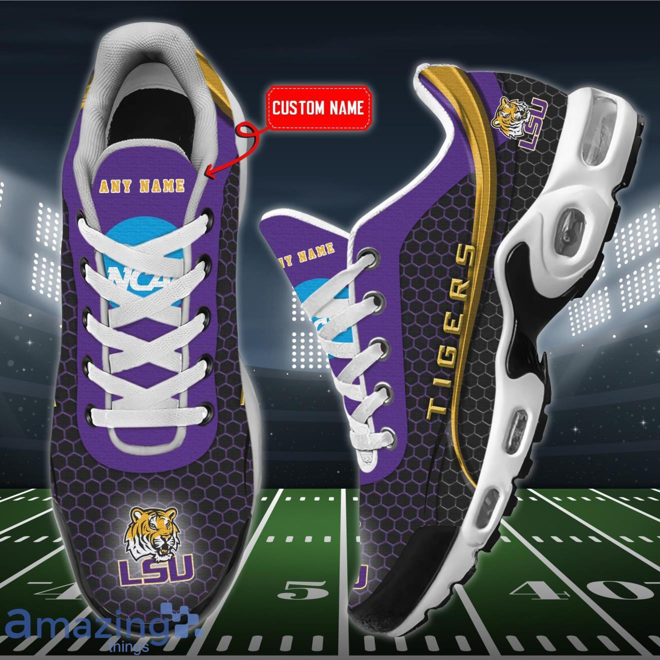 Personalized Lsu Tigers Team Logo Hexagon Pattern Team Color Shoes Air Cushion Sneakers 1 Personalized Lsu Tigers Team Logo Hexagon Pattern Team Color Shoes Air Cushion Sneakers