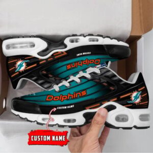 Personalized Miami Dolphins Black And Team Color Stripes Black Air Max Shoes Air Cushion Sneakers