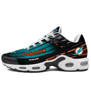 Personalized Miami Dolphinsblack And Team Color Stripes Black Air Max Shoes Air Cushion Sneakers