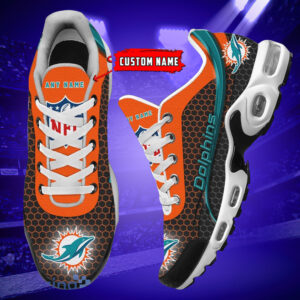 Personalized Miami Dolphinsteam Logo Hexagon Pattern Team Color Air Max Shoes Air Cushion Sneakers
