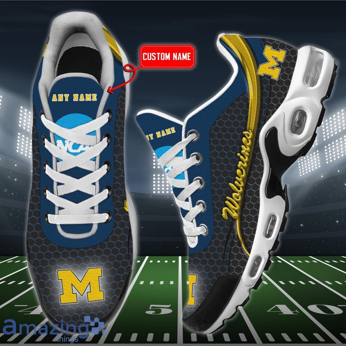 Personalized Michigan Wolverines Team Logo Hexagon Pattern Team Color Shoes Air Cushion Sneakers 1 Personalized Michigan Wolverines Team Logo Hexagon Pattern Team Color Shoes Air Cushion Sneakers