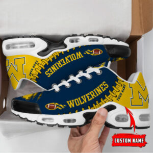 Personalized Michigan Wolverines Team Logo Rugby Ball Pattern Air Max Shoes Air Cushion Sneakers