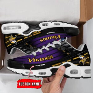 Personalized Minnesota Vikings Black And Team Color Stripes Black Air Max Shoes Air Cushion Sneakers