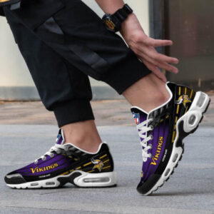 Personalized Minnesota Vikingsblack And Team Color Stripes Black Air Max Shoes Air Cushion Sneakers