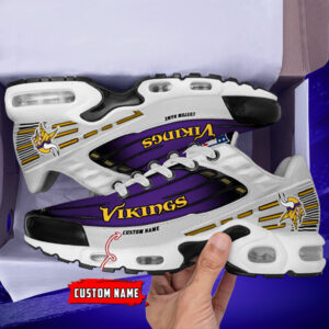 Personalized Minnesota Vikingsblack And Team Color Stripes White Air Max Shoes Air Cushion Sneakers