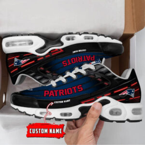 Personalized New England Patriots Black And Team Color Stripes Black Shoes Air Cushion Sneakers