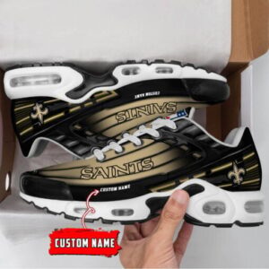 Personalized New Orleans Saints Black And Team Color Stripes Black Shoes Air Cushion Sneakers