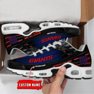Personalized New York Giants Black And Team Color Stripes Black Air Max Shoes Air Cushion Sneakers