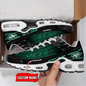Personalized New York Jets Black And Team Color Stripes Black Shoes Air Cushion Sneakers