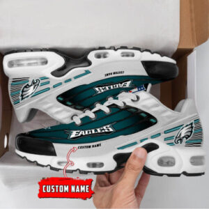 Personalized Philadelphia Eagles Black And Team Color Stripes White Air Max Shoes Air Cushion Sneakers