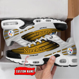 Personalized Pittsburgh Steelers Black And Team Color Stripes White Shoes Air Cushion Sneakers