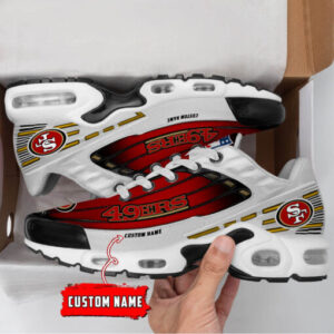 Personalized San Francisco 49ers Black And Team Color Stripes White Air Max Shoes Air Cushion Sneakers