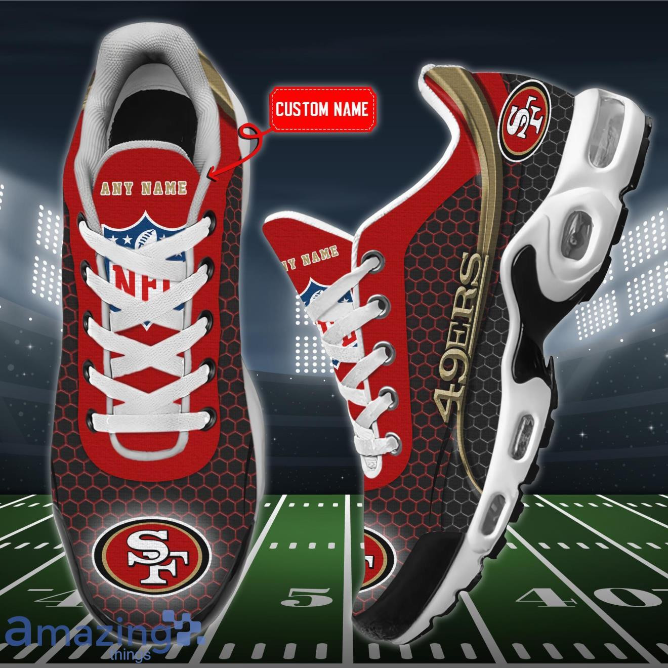 Personalized San Francisco 49ers Team Logo Hexagon Pattern Team Color Air Max Shoes Air Cushion Sneakers 1 Personalized San Francisco 49ers Team Logo Hexagon Pattern Team Color Air Max Shoes Air Cushion Sneakers