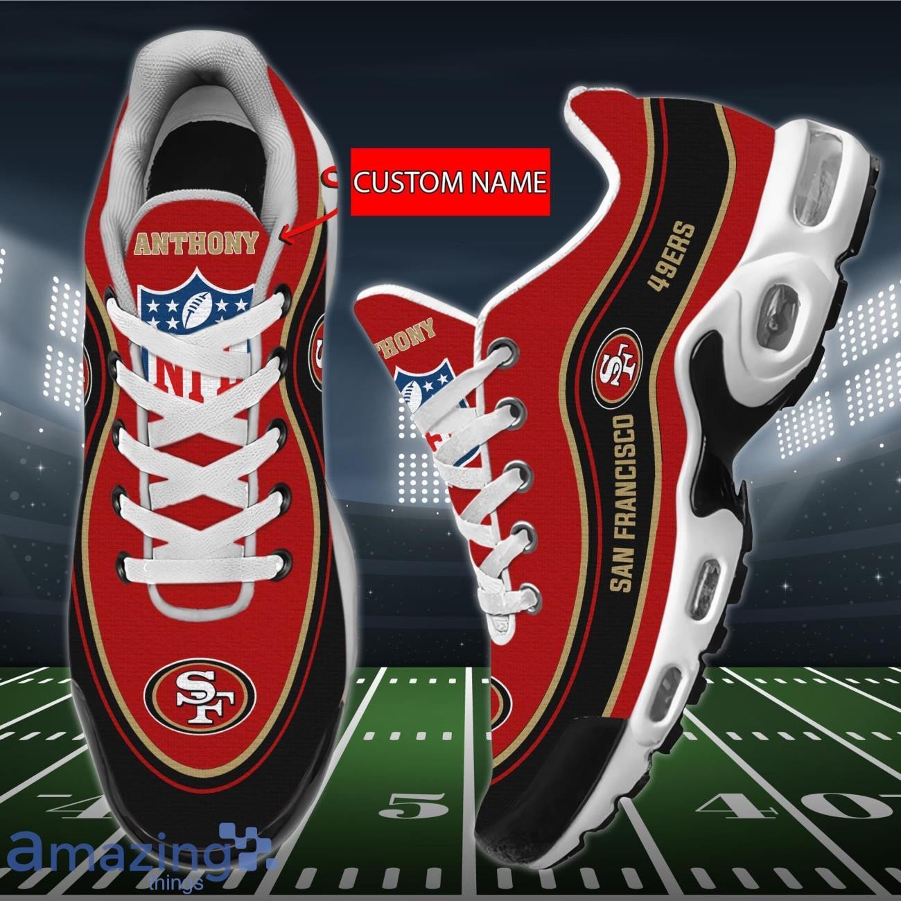 Personalized San Francisco 49ers Team Logo Team Name On Black Air Max Shoes Air Cushion Sneakers 1 Personalized San Francisco 49ers Team Logo Team Name On Black Air Max Shoes Air Cushion Sneakers