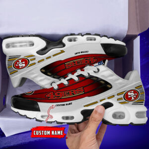 Personalized San Francisco 49ersblack And Team Color Stripes White Air Max Shoes Air Cushion Sneakers