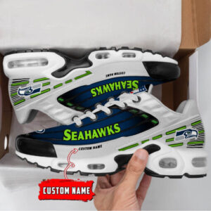 Personalized Seattle Seahawks Black And Team Color Stripes White Air Max Shoes Air Cushion Sneakers