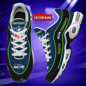 Personalized Seattle Seahawksteam Logo Team Name On Black Air Max Shoes Air Cushion Sneakers