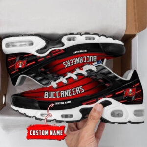 Personalized Tampa Bay Buccaneers Black And Team Color Stripes Black Air Max Shoes Air Cushion Sneakers
