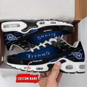 Personalized Tennessee Titans Black And Team Color Stripes Black Air Max Shoes Air Cushion Sneakers