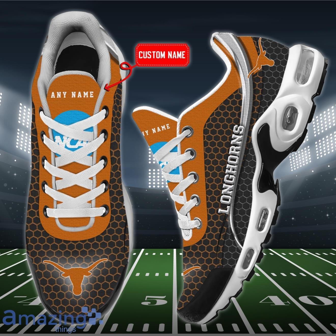 Personalized Texas Longhorns Team Logo Hexagon Pattern Team Color Air Max Shoes Air Cushion Sneakers 1 Personalized Texas Longhorns Team Logo Hexagon Pattern Team Color Air Max Shoes Air Cushion Sneakers