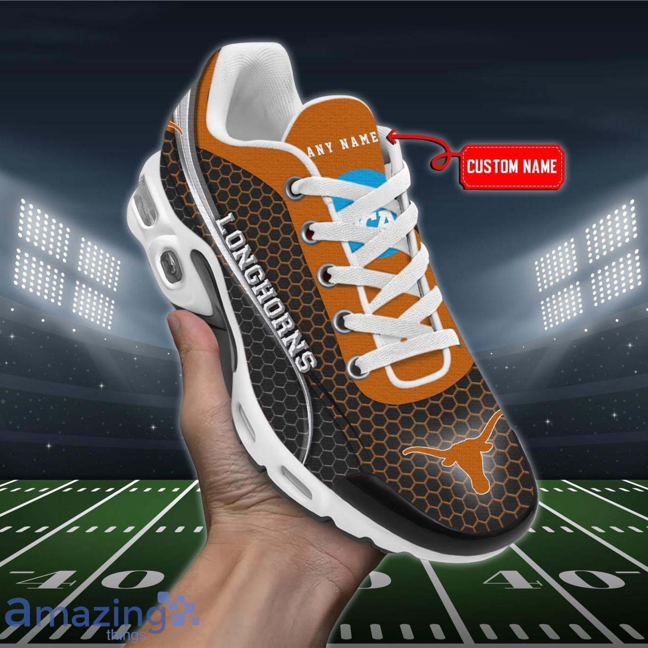 Personalized Texas Longhorns Team Logo Hexagon Pattern Team Color Air Max Shoes Air Cushion Sneakers 1 Personalized Texas Longhorns Team Logo Hexagon Pattern Team Color Air Max Shoes Air Cushion Sneakers