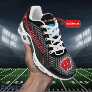 Personalized Wisconsin Badgers Team Logo Hexagon Pattern Team Color Air Max Shoes Air Cushion Sneakers