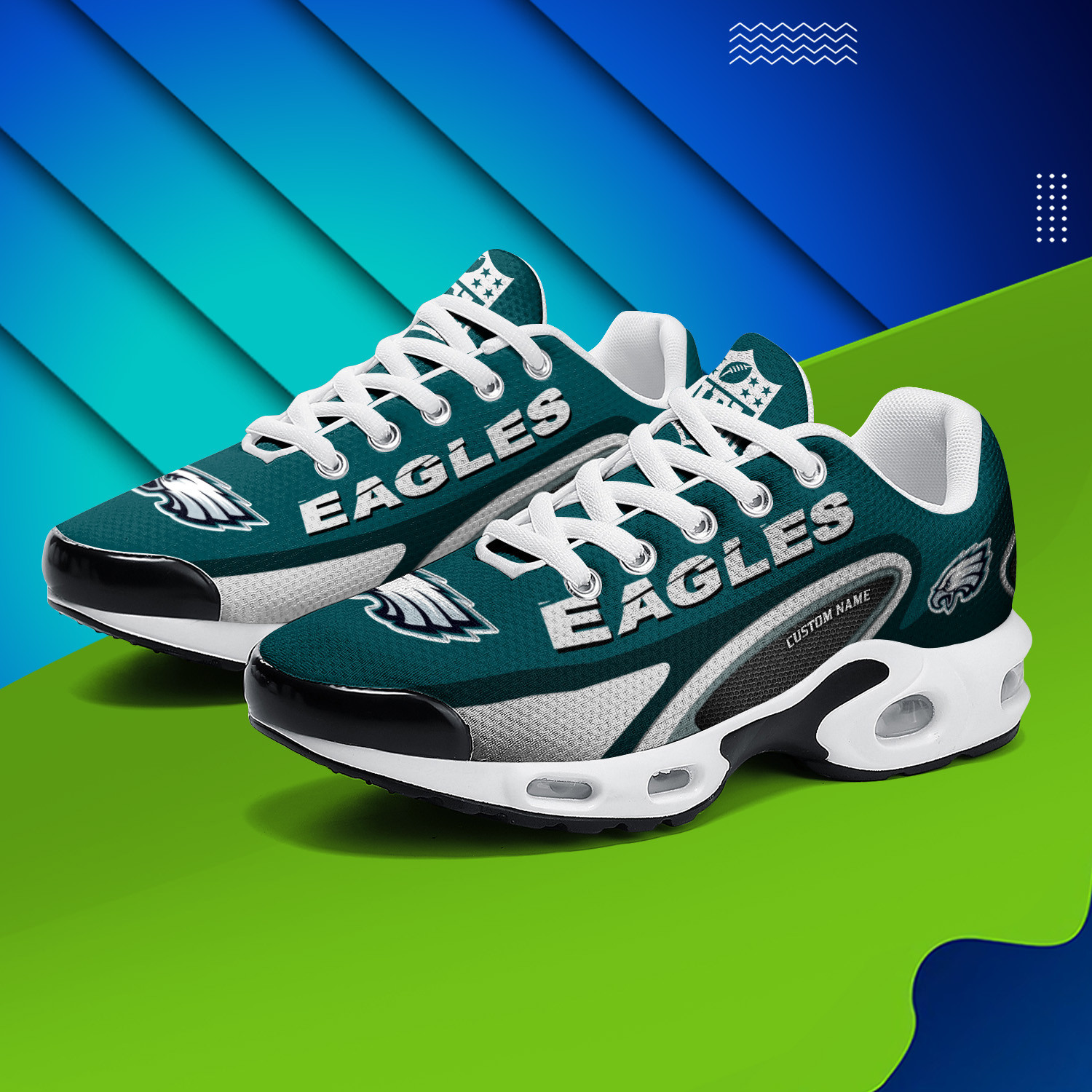 Philadelphia Eagles Personalized Name Team Logo Mix Colors Oval Line Air Max Shoes Air Cushion Sneakers 1 Philadelphia Eagles Personalized Name Team Logo Mix Colors Oval Line Air Max Shoes Air Cushion Sneakers