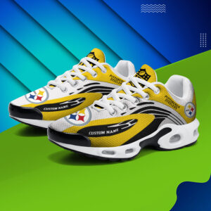 Pittsburgh Steelers Personalized Name Team Logo Mix Colors Wave Line Air Max Shoes Air Cushion Sneakers
