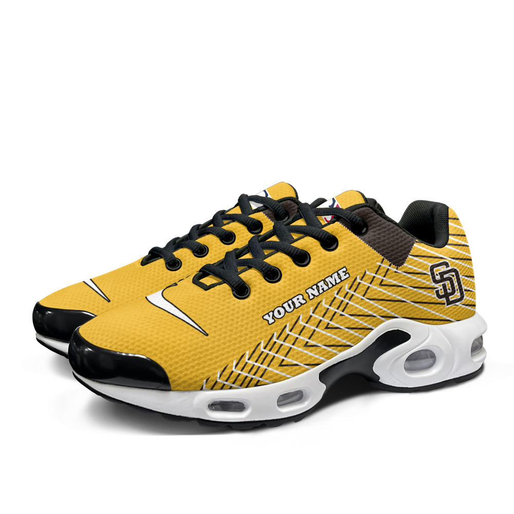 San Diego Padres Personalized Name Team Colors Jagged Lines Air Max Shoes Air Cushion Sneakers 1 San Diego Padres Personalized Name Team Colors Jagged Lines Air Max Shoes Air Cushion Sneakers