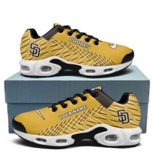 San Diego Padres Personalized Name Team Colors Jagged Lines Air Max Shoes Air Cushion Sneakers